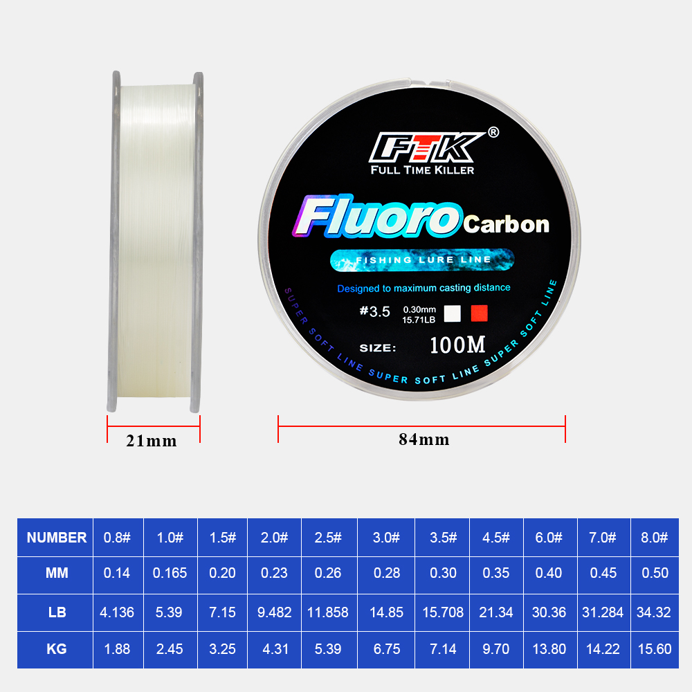 FTK 100m 4.13-34.32LB Fluoroca - Copolymer Line recension och pris